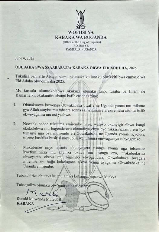 The Kabaka’s message for Eid Adhuha